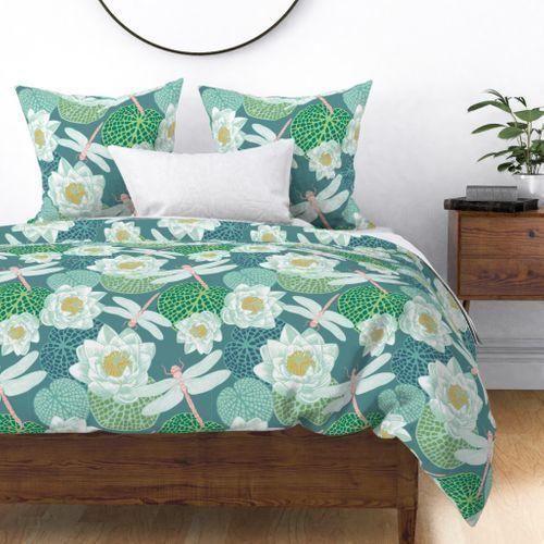 Dragonfly And White Lotus Bedding Set
