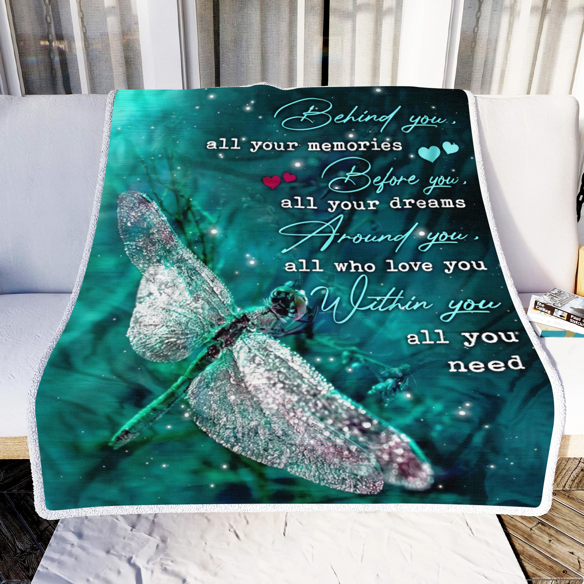 Dragonfly Behind You All Your Memories Heart Fleece Blanket