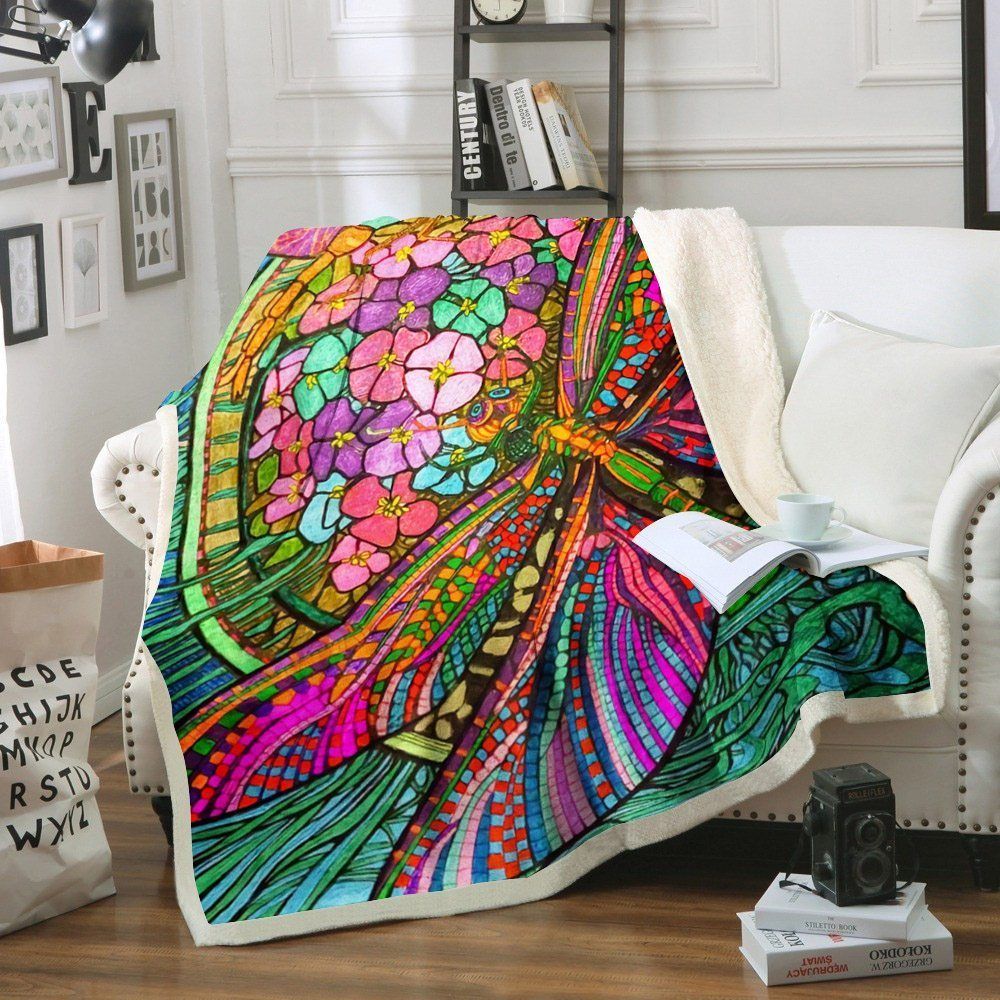 Dragonfly Sherpa Fleece Blanket