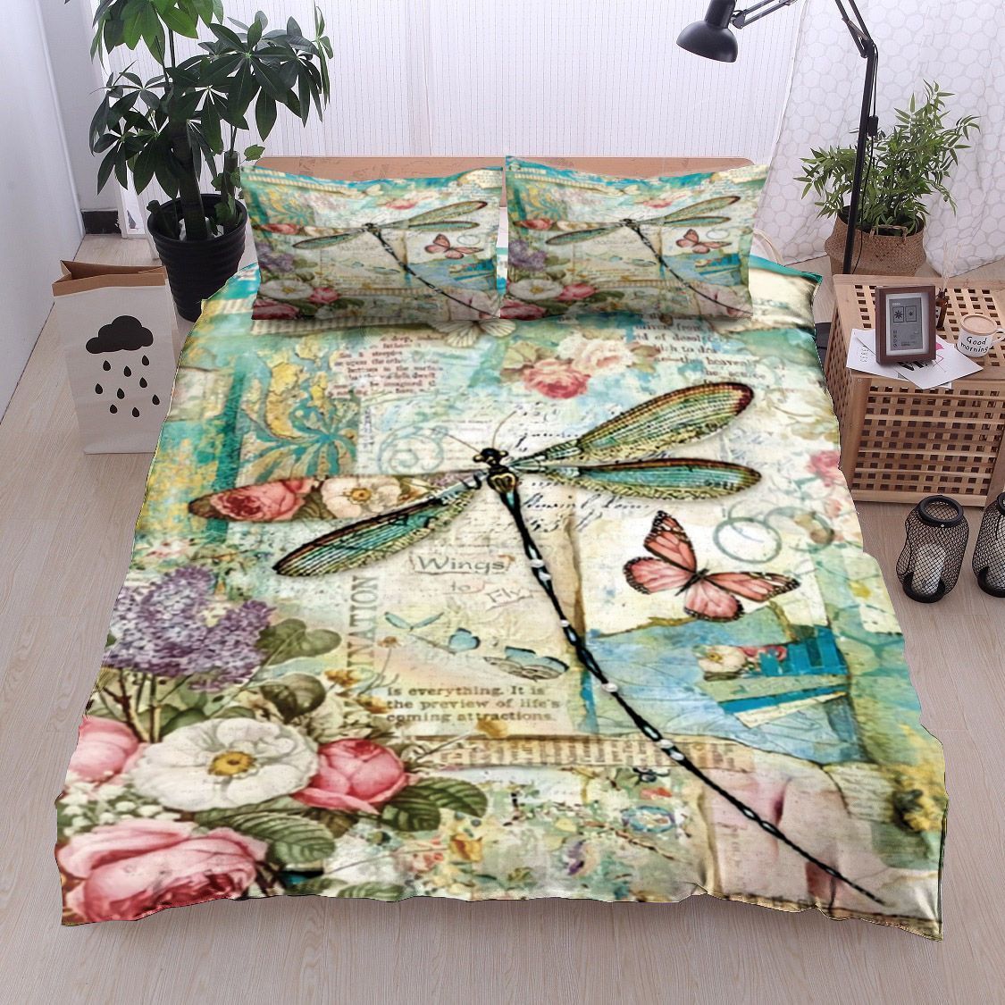 Dragonfly Butterfly Rose Bedding Set