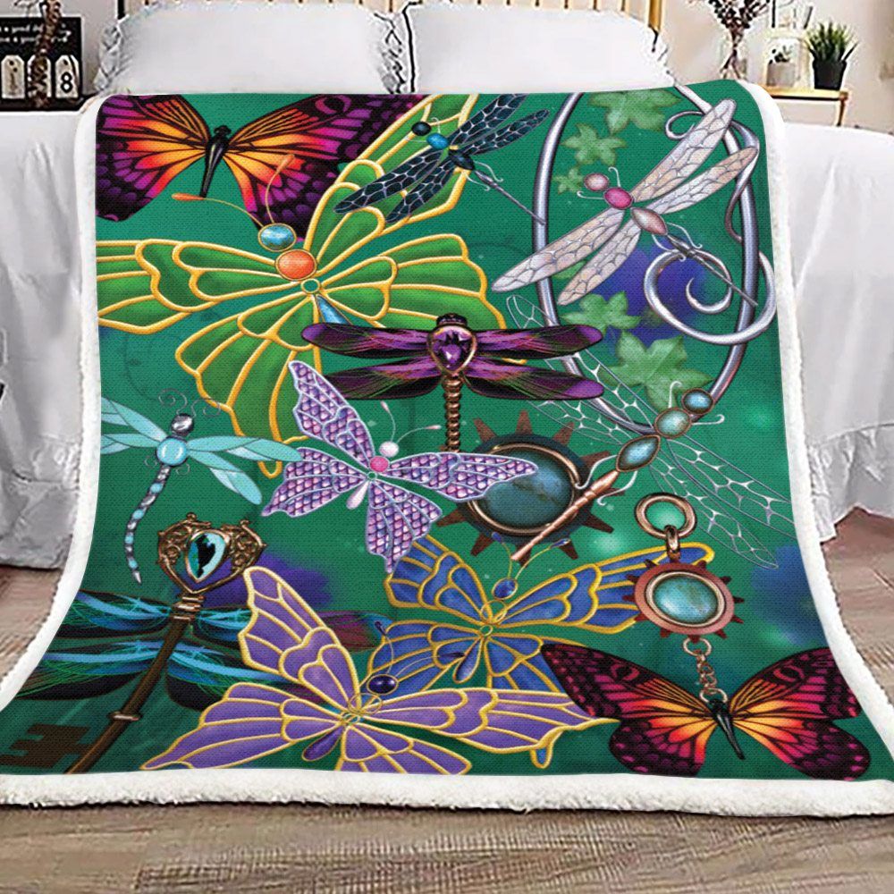 Dragonfly Butterfly Sherpa Fleece