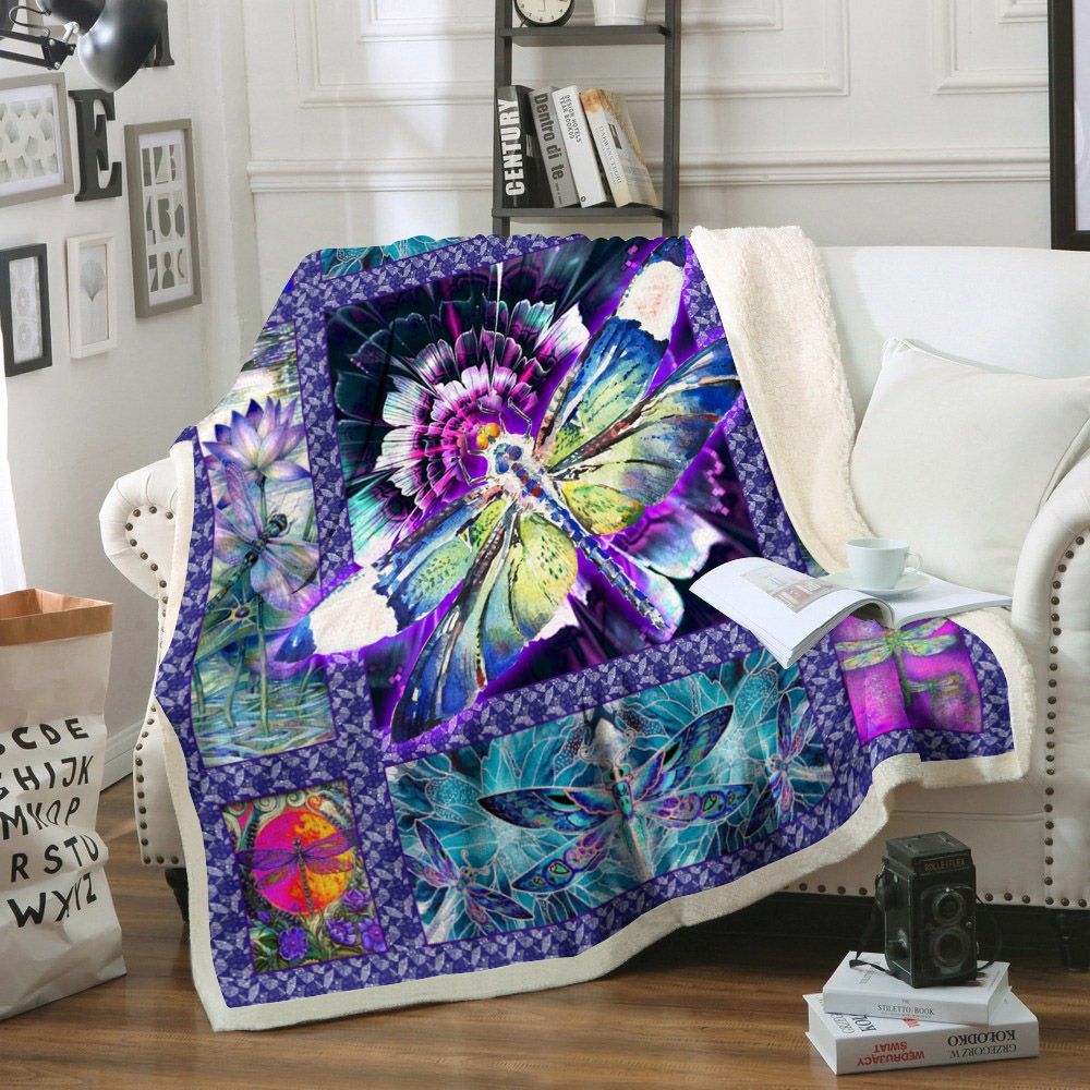Dragonfly Sherpa Fleece Blanket