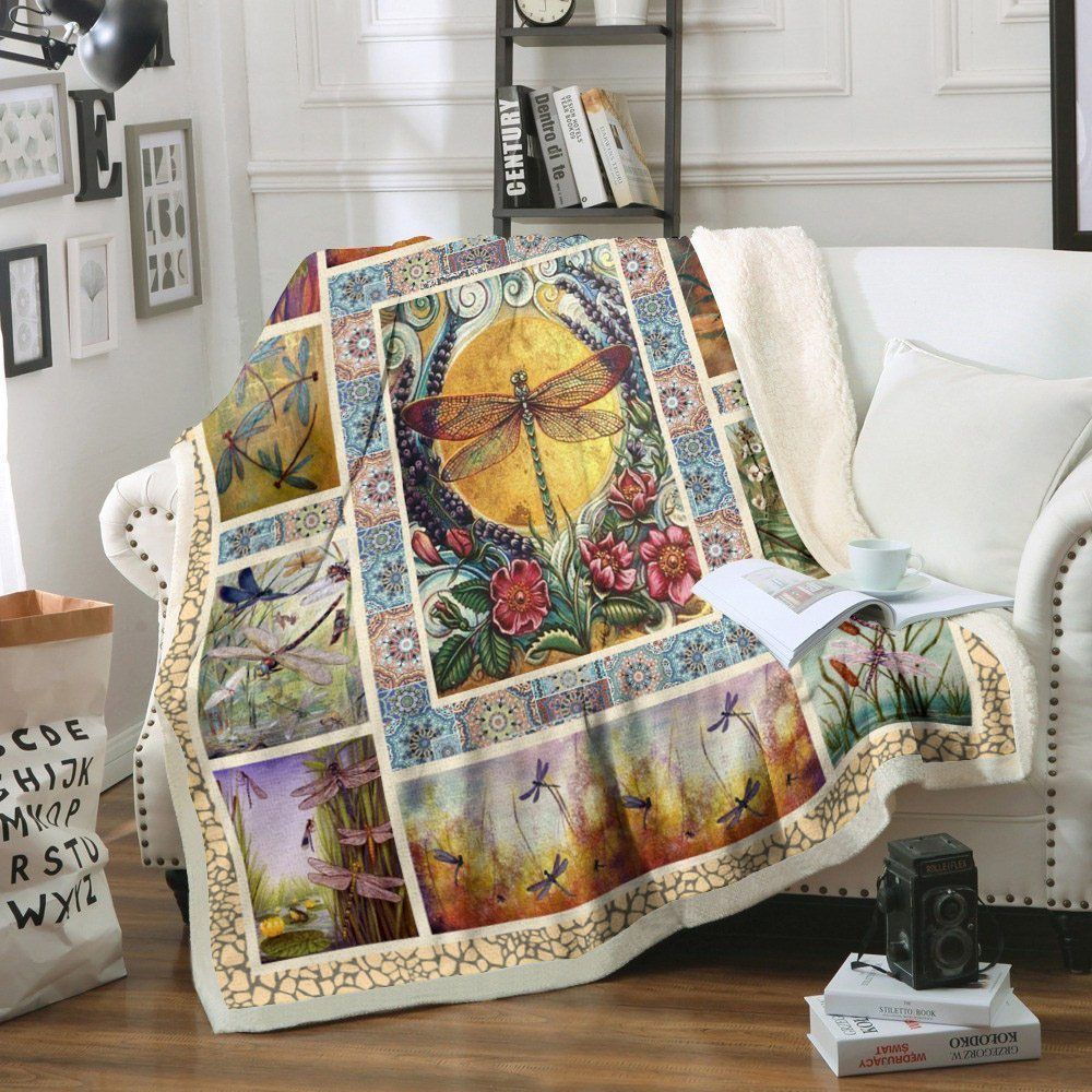 Dragonfly Sherpa Fleece Blanket
