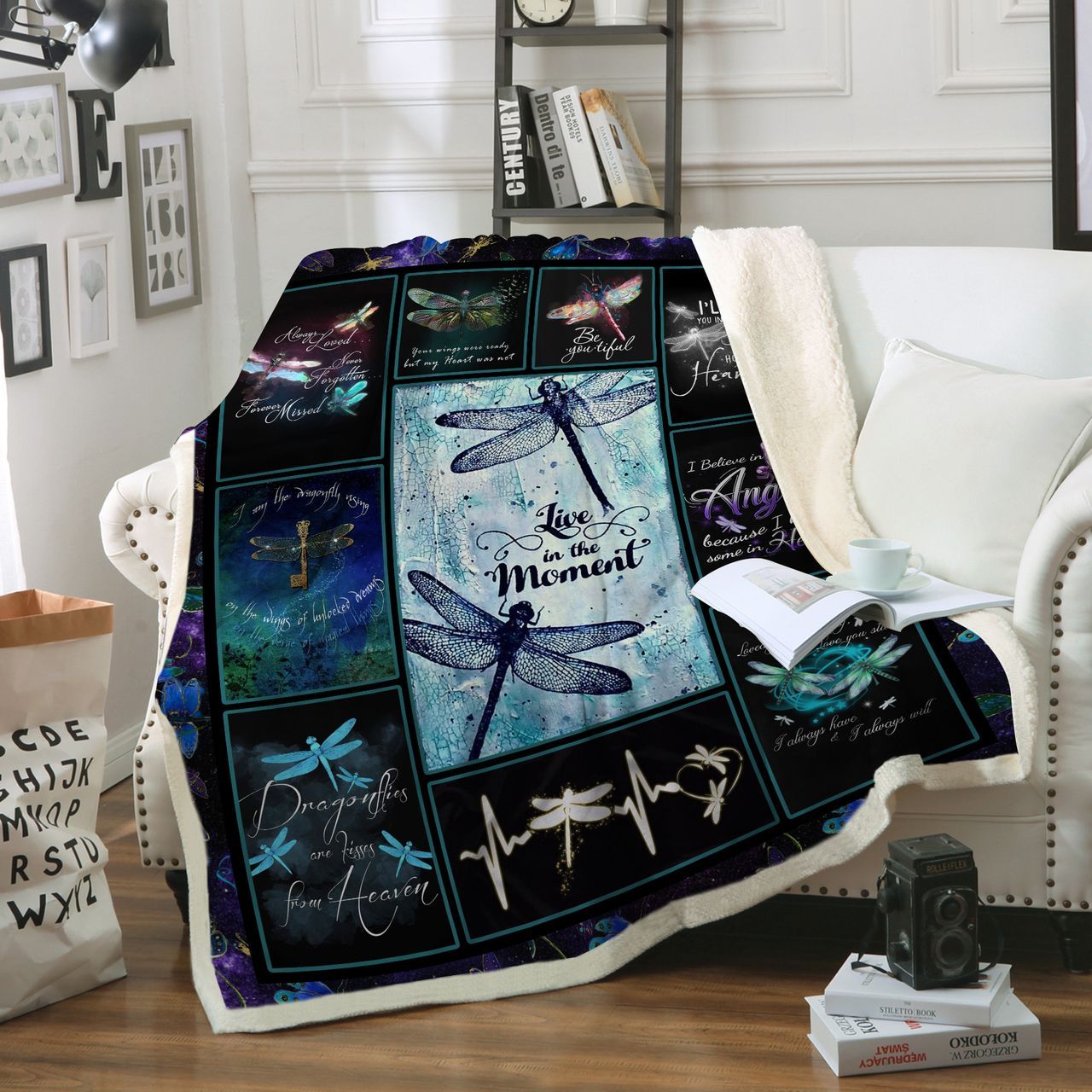 Dragonfly Sherpa Fleece Blanket