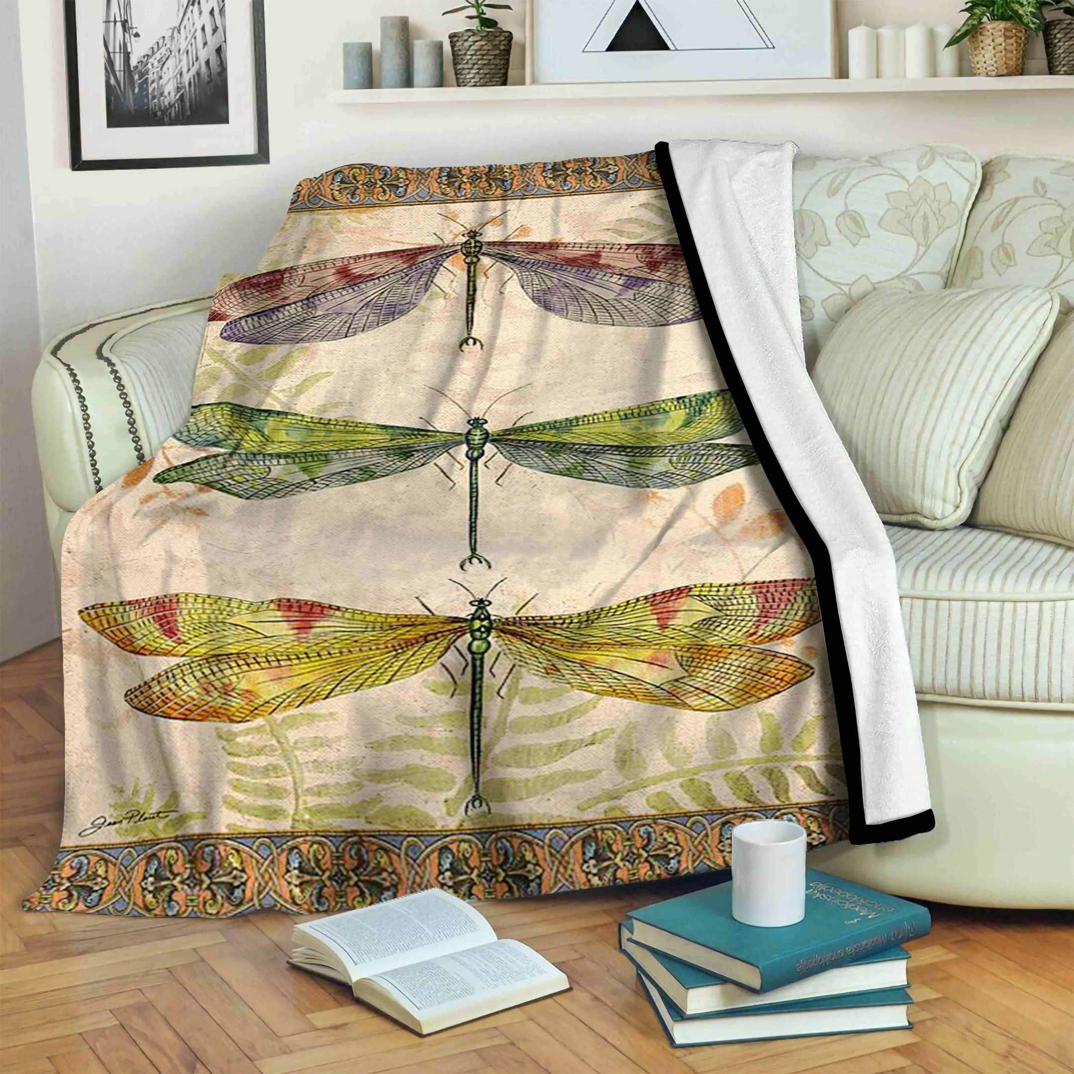 Dragonfly Sherpa Fleece Blanket