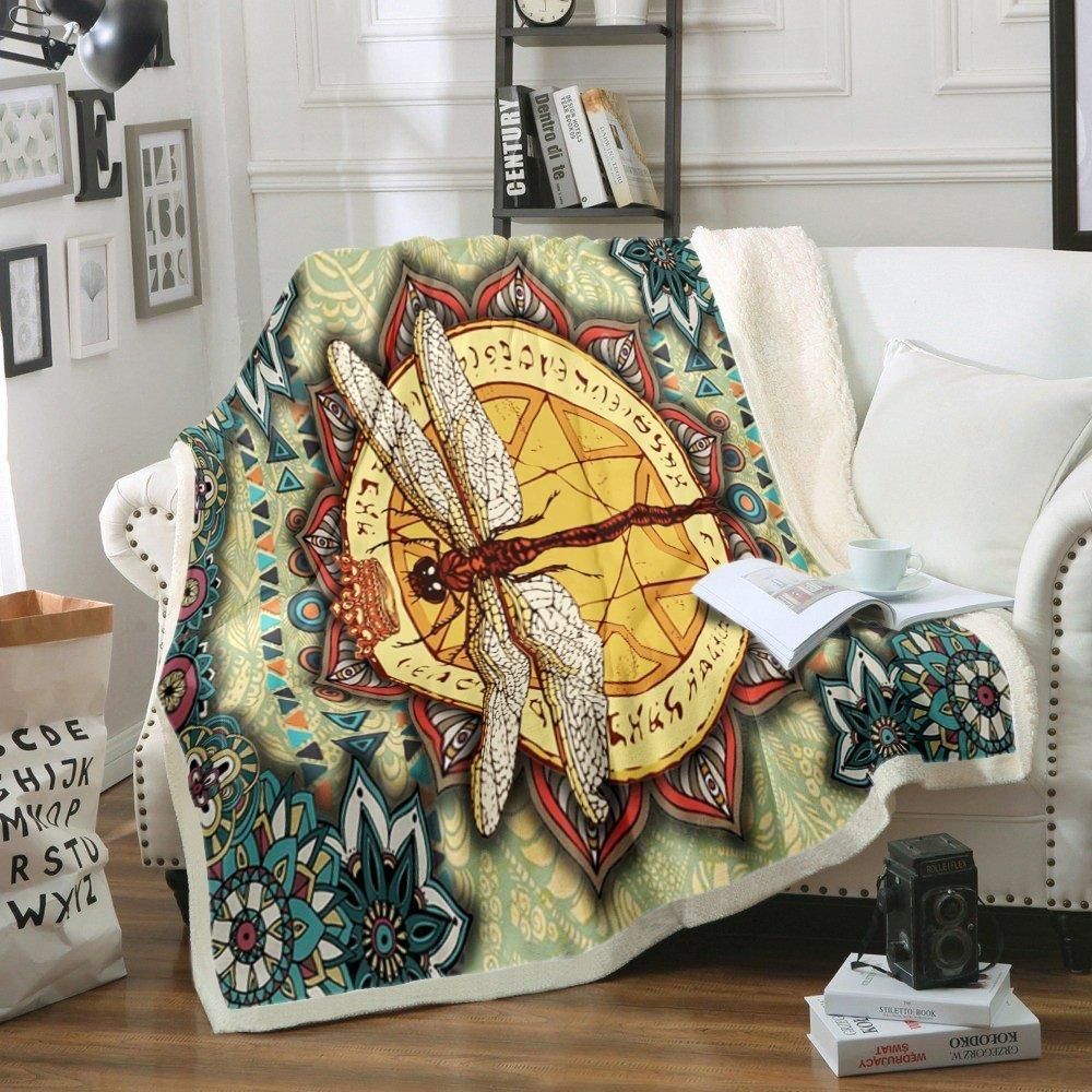 Dragonfly Sherpa Fleece Blanket