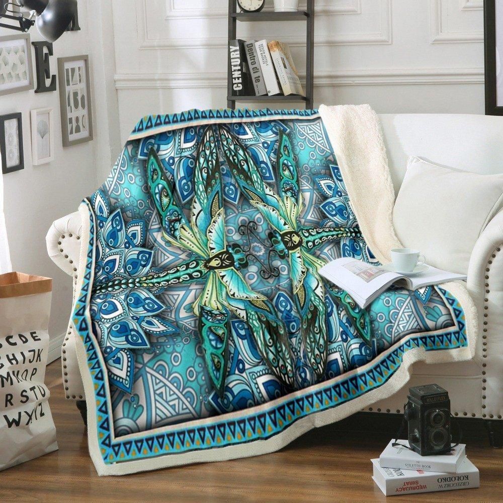 Dragonfly Sherpa Fleece Blanket