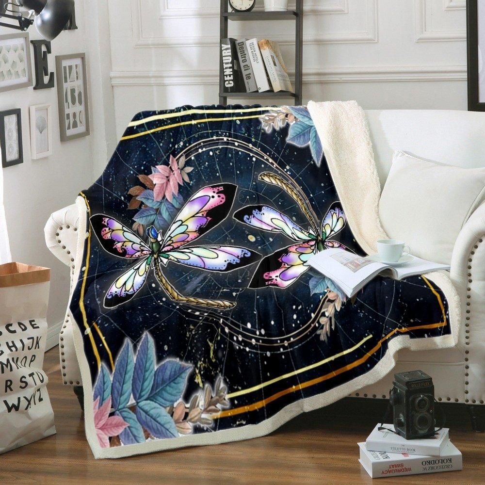 Dragonfly Sherpa Fleece Blanket
