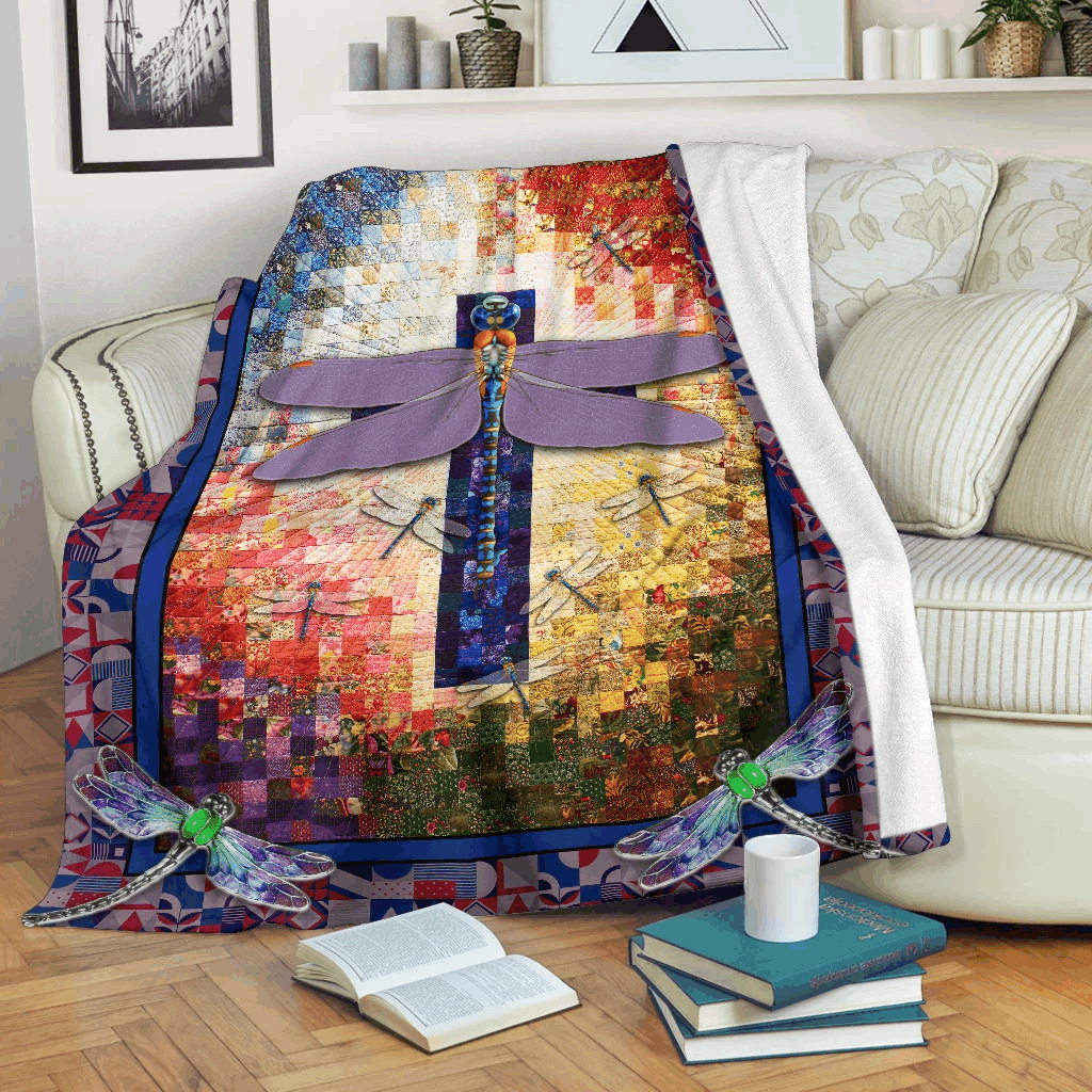 Dragonfly Cross Christian Sherpa Fleece Blanket