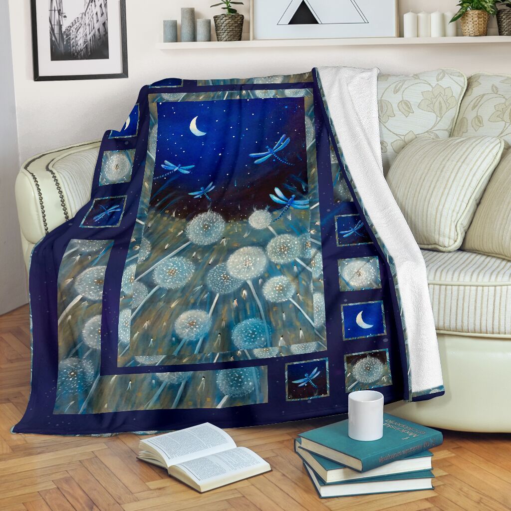 Dragonfly Dandelion Sherpa Fleece Blanket