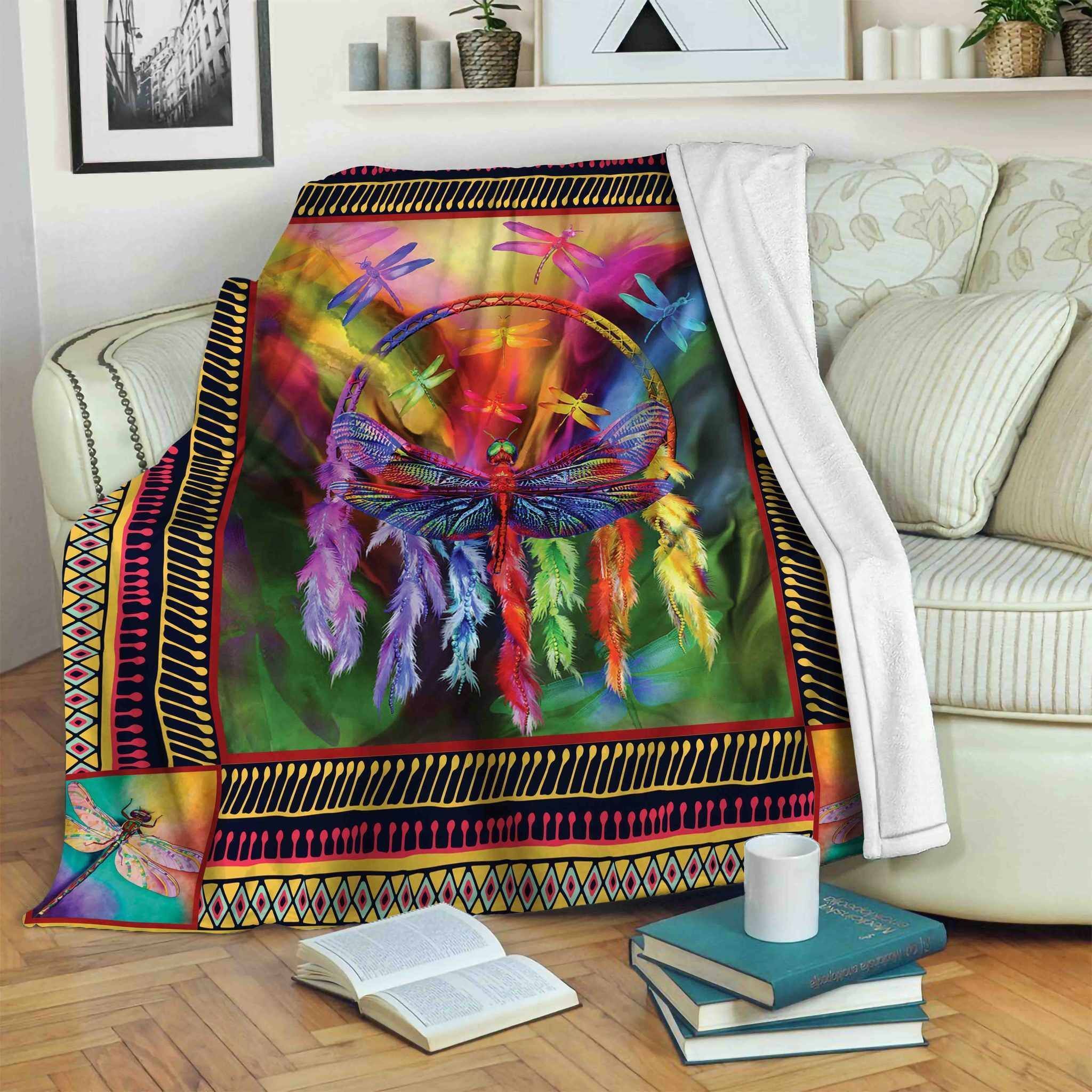 Dragonfly Dreamcatcher Sherpa Fleece Blanket