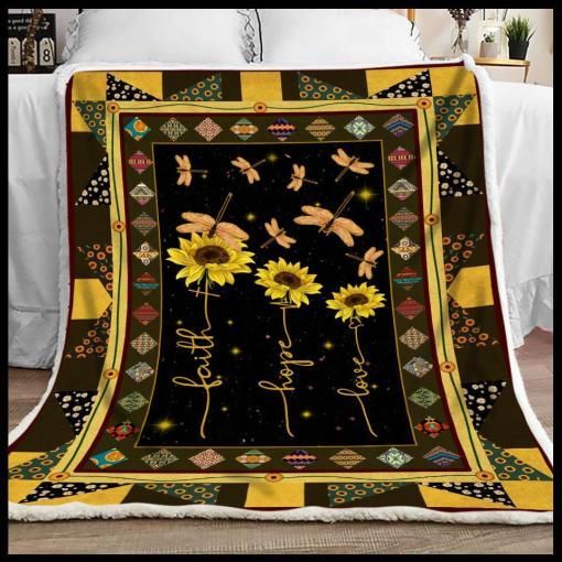 Dragonfly Faith Hope Love Sherpa Fleece Blanket