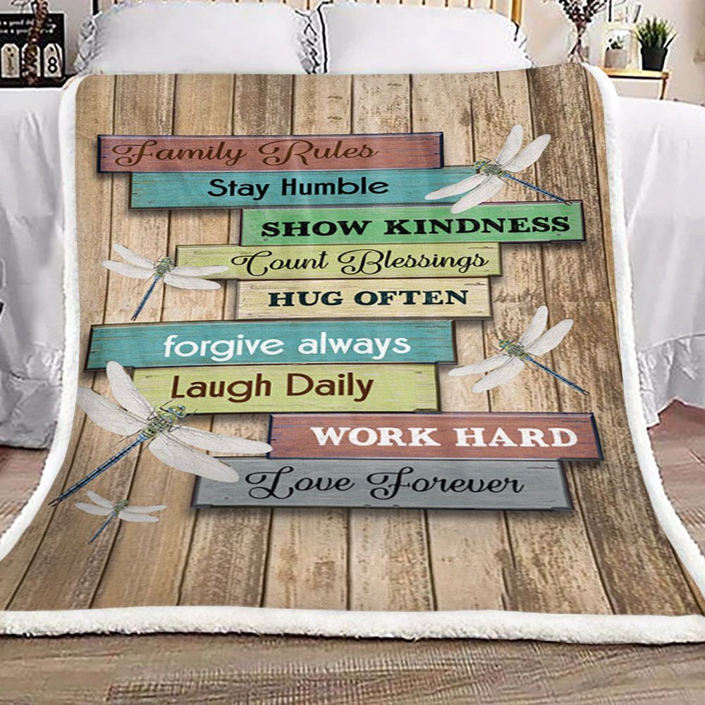 Dragonfly Family Rules Sherpa Fleece Blanket