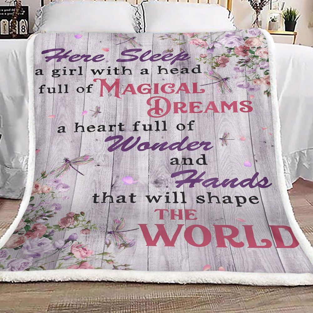 Dragonfly Flower Sherpa Fleece Blanket