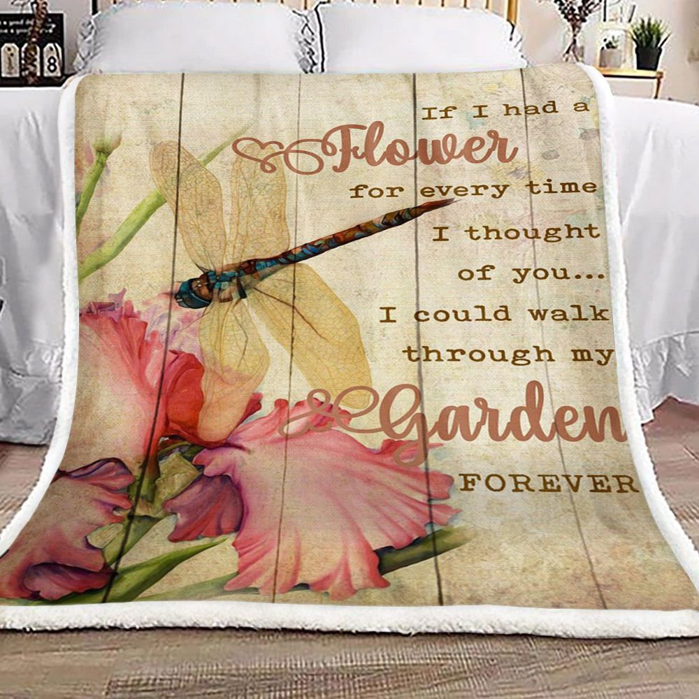 Dragonfly Flower Sherpa Fleece Blanket