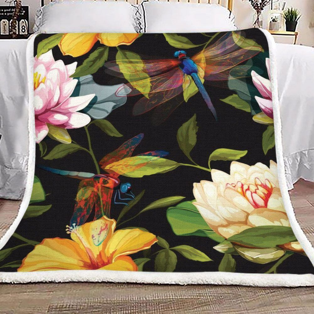 Dragonfly Flower Sherpa Fleece