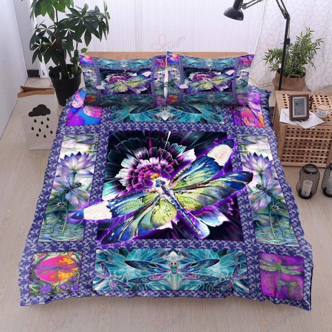 Dragonfly Flower Printed Bedding Set