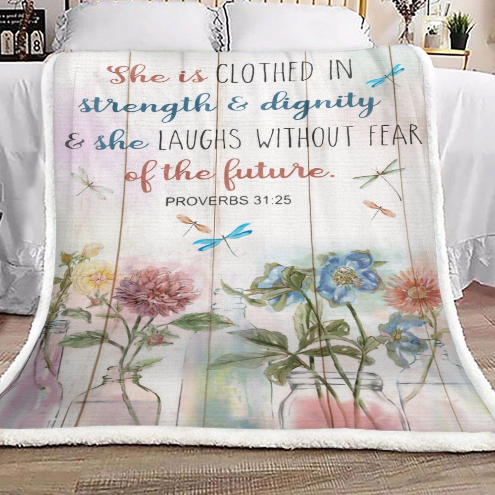 Dragonfly Flower She Is Sherpa Fleece Blanket