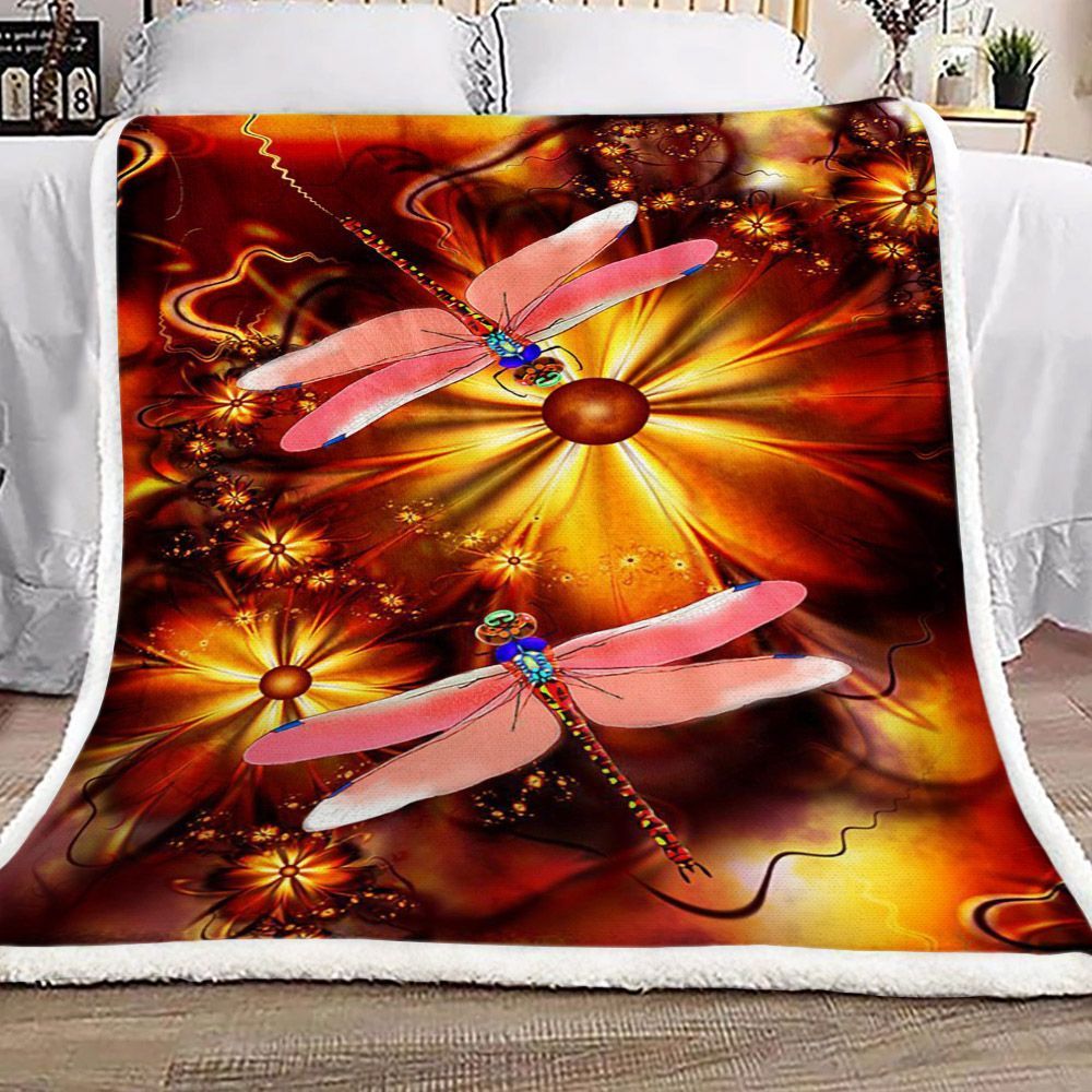 Dragonfly Fractal Flower Sherpa Fleece Blanket