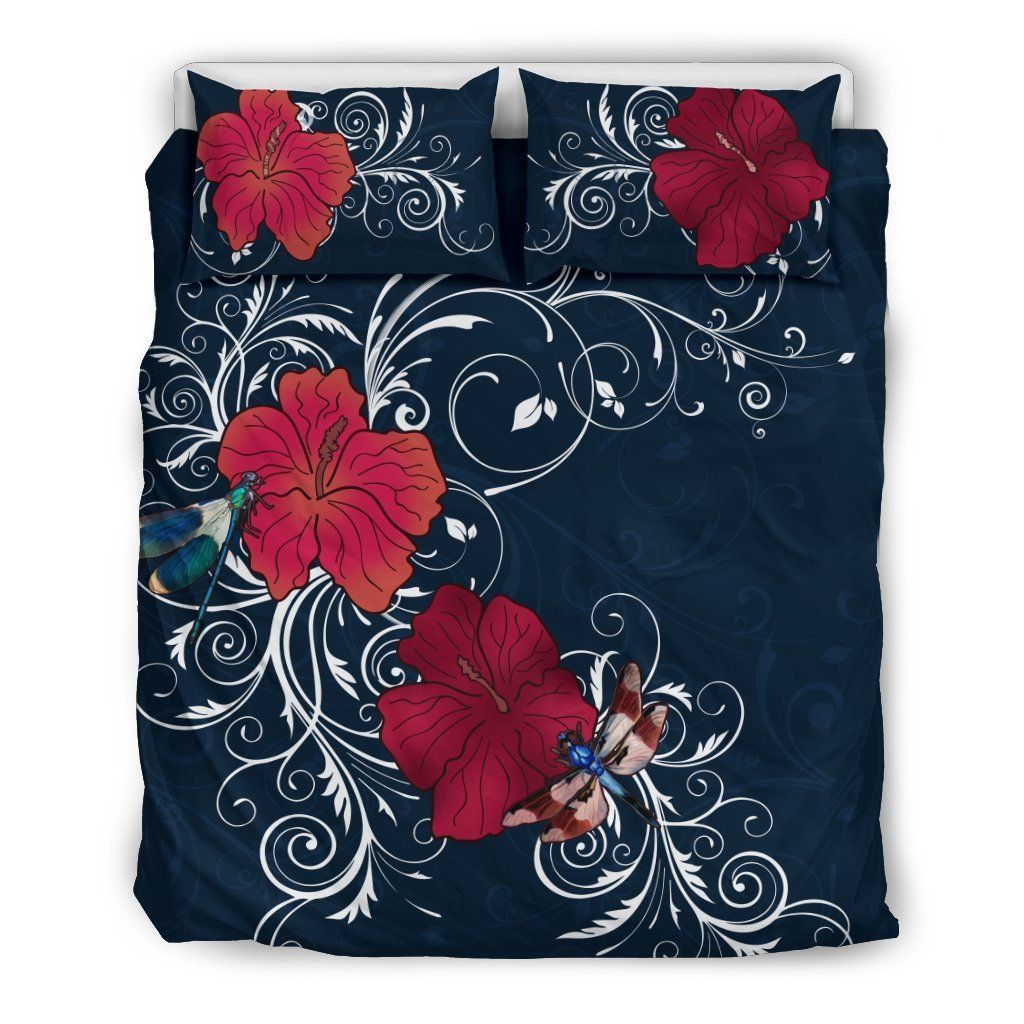 Dragonfly Hibiscus Pattern Art Bedding Set