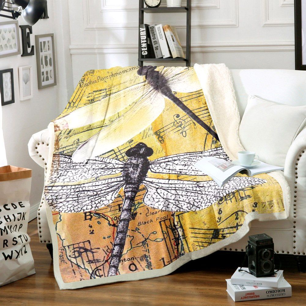 Dragonfly Sherpa Fleece Blanket