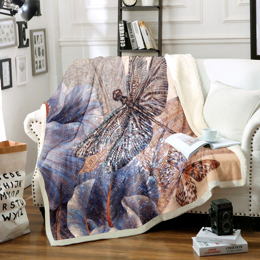 Dragonfly Sherpa Fleece Blanket