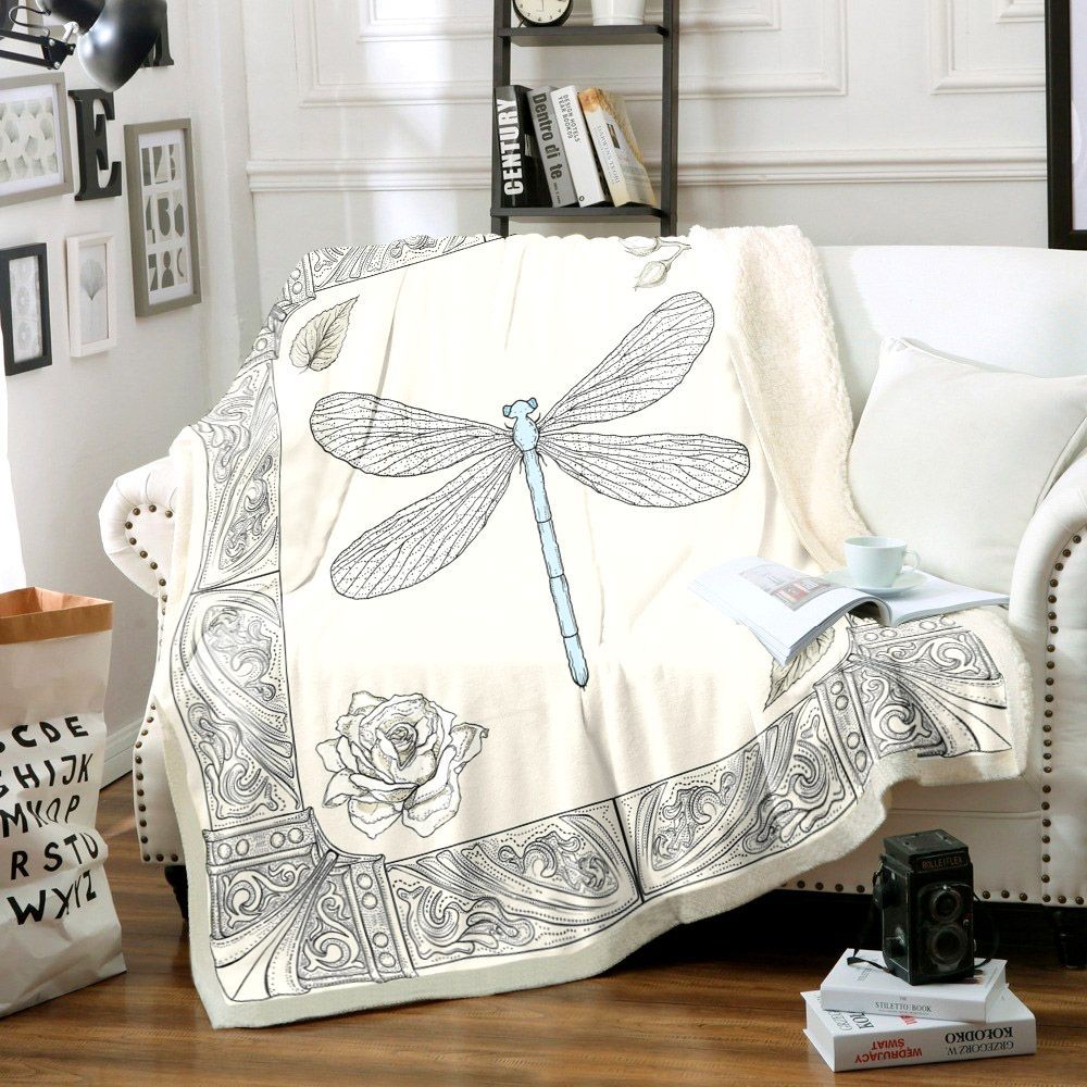Dragonfly Sherpa Fleece Blanket