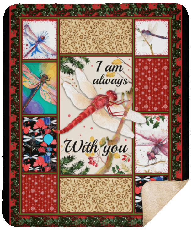 Dragonfly I Am Always With You Christmas Sherpa Fleece Blanket