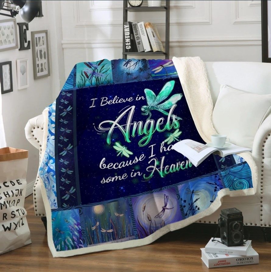 Dragonfly I Believe In Angels Sherpa Fleece Blanket