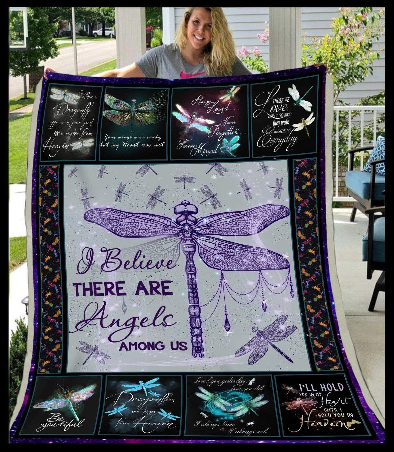 Dragonfly I Believe There Are Angels Among Us Sherpa Fleece Blanket