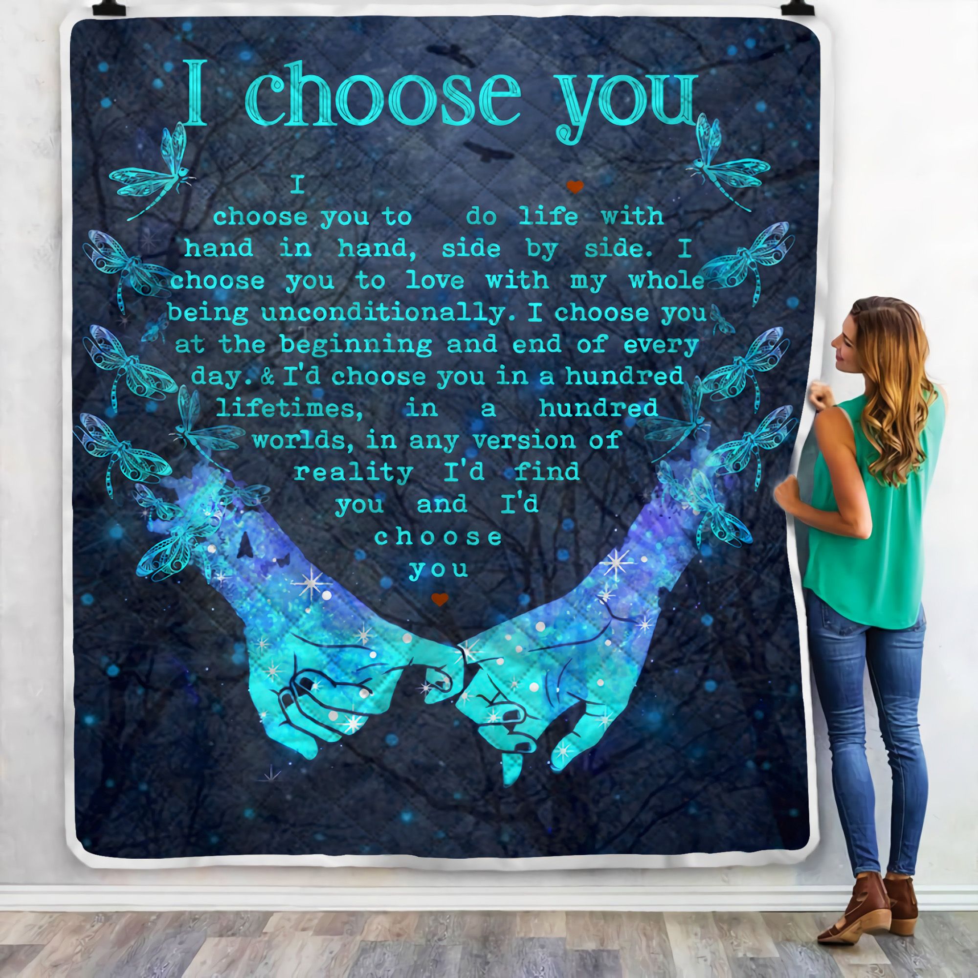 Dragonfly I Choose You Heart Shape Fleece Blanket