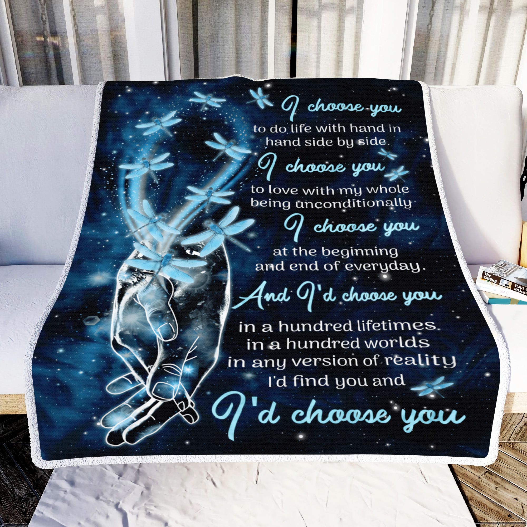 Dragonfly I Choose You Holding Hands Fleece Blanket