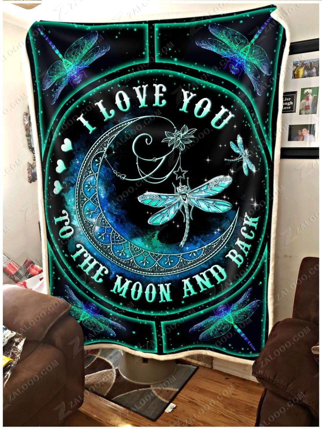Dragonfly I Love You To The Moon And Back Sherpa Fleece Blanket