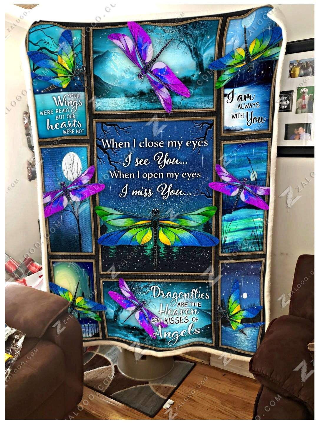Dragonfly I Miss You Sherpa Fleece Blanket