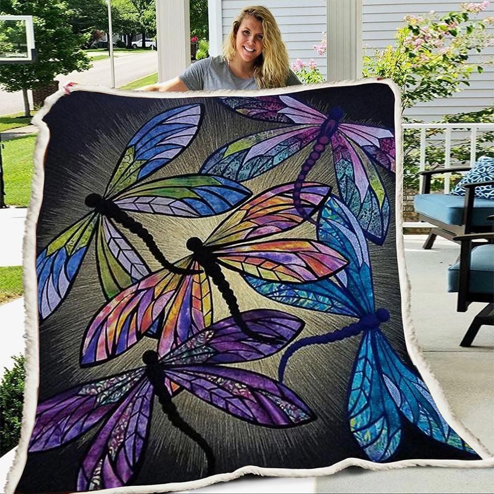Dragonfly Light Sherpa Fleece Blanket