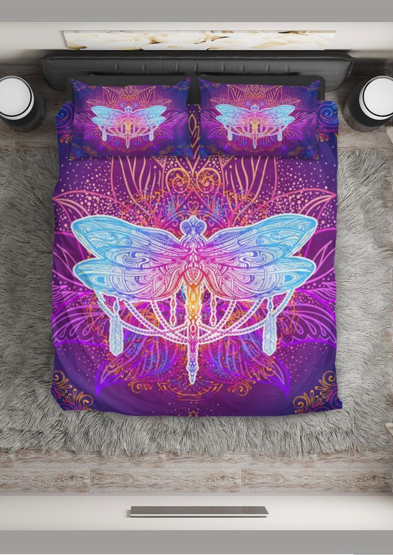 Dragonfly Lotus Abstract Printed Bedding Set