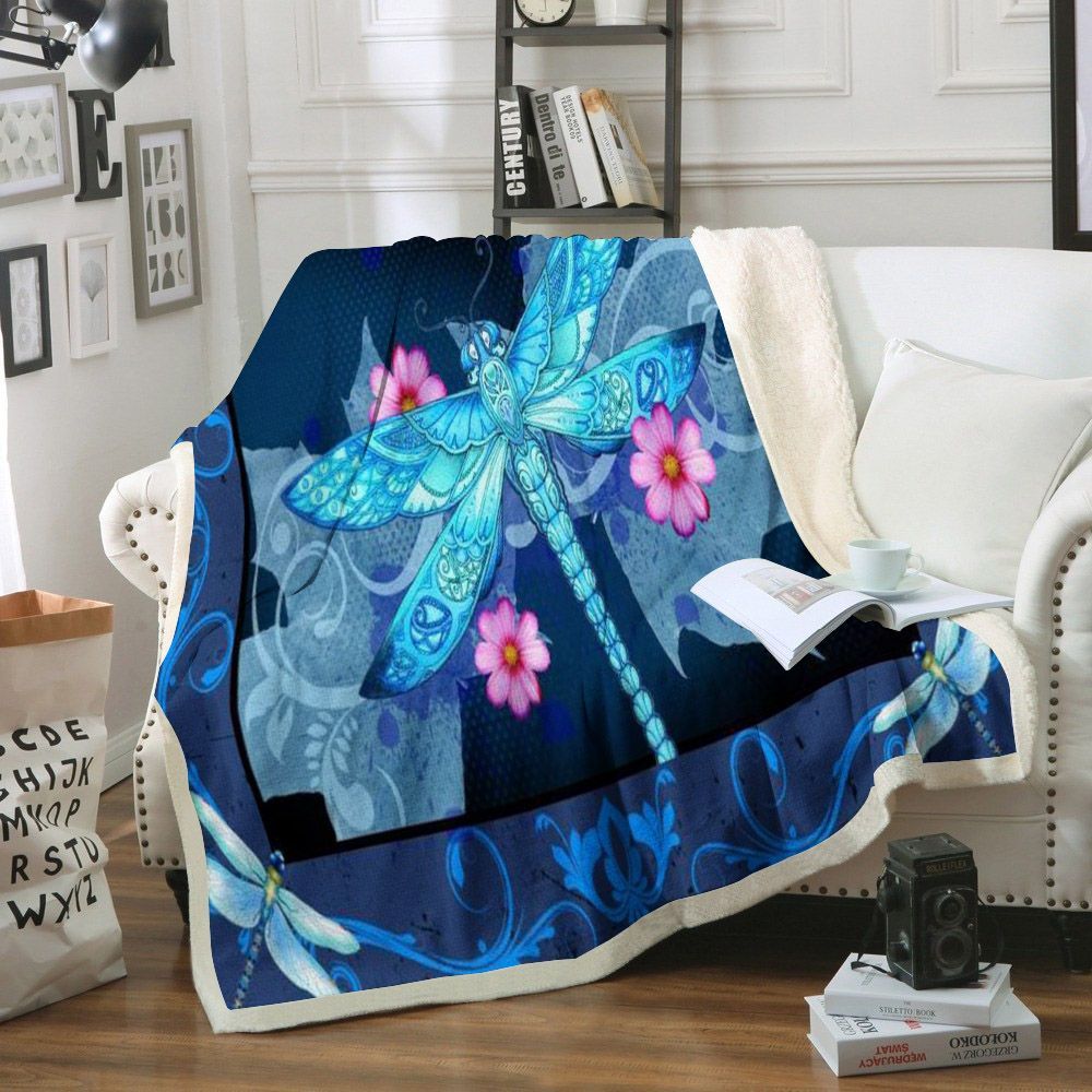 Dragonfly Lotus Sherpa Fleece Blanket
