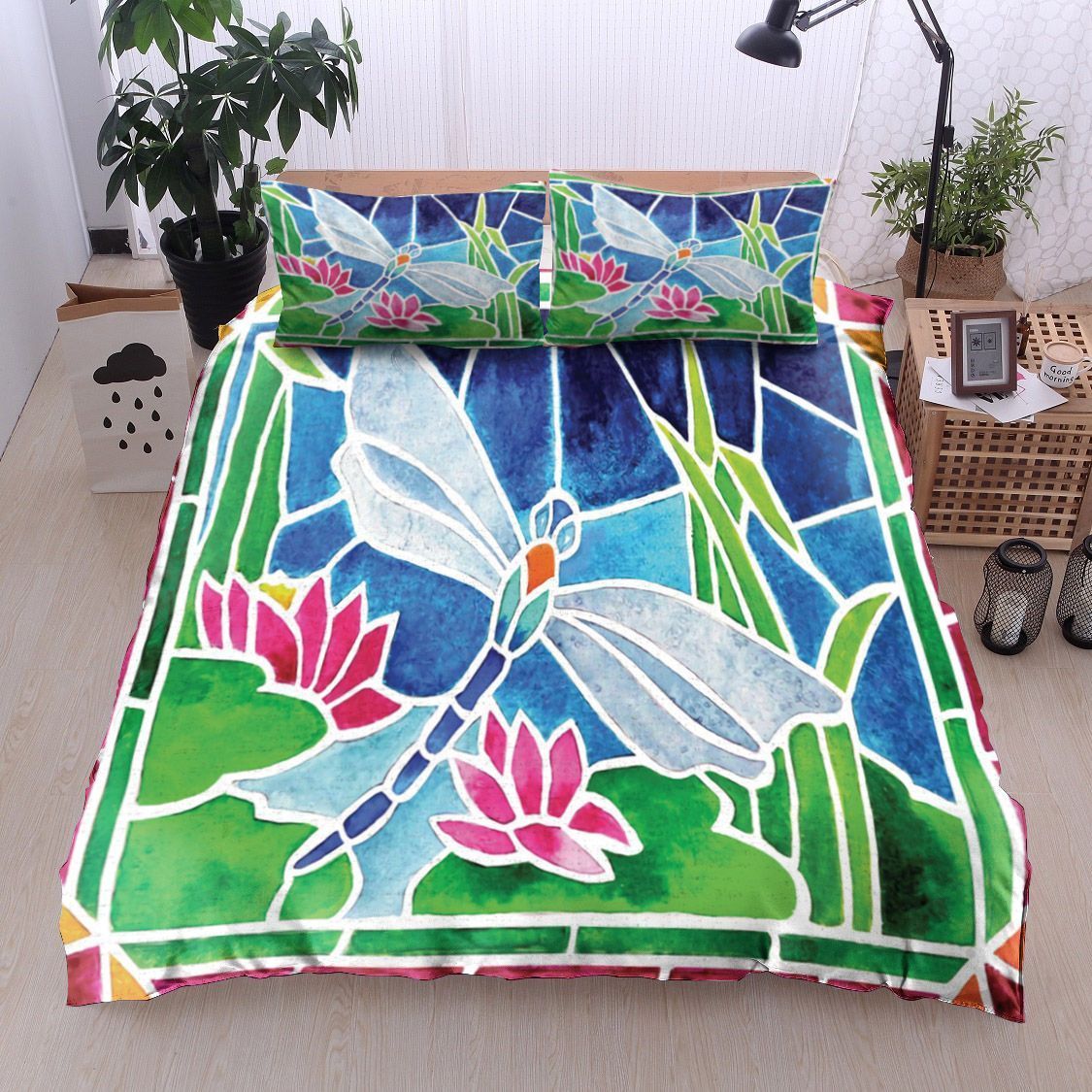 Dragonfly Lotus Flower Bedding Set