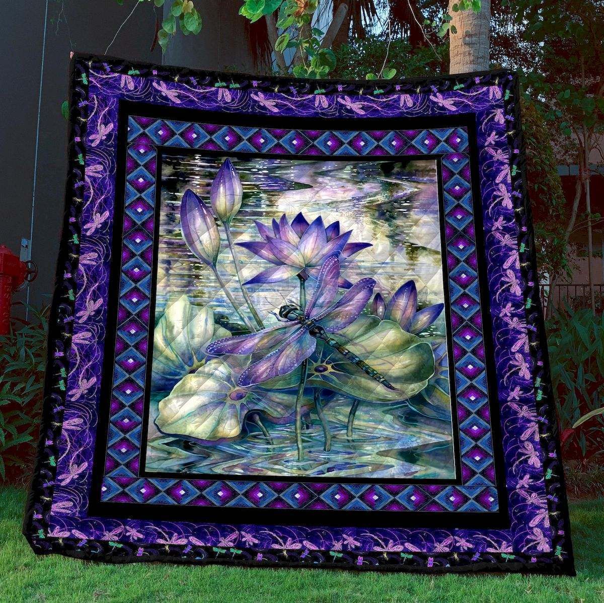 Dragonfly Lotus PK290547 Quilt Blanket