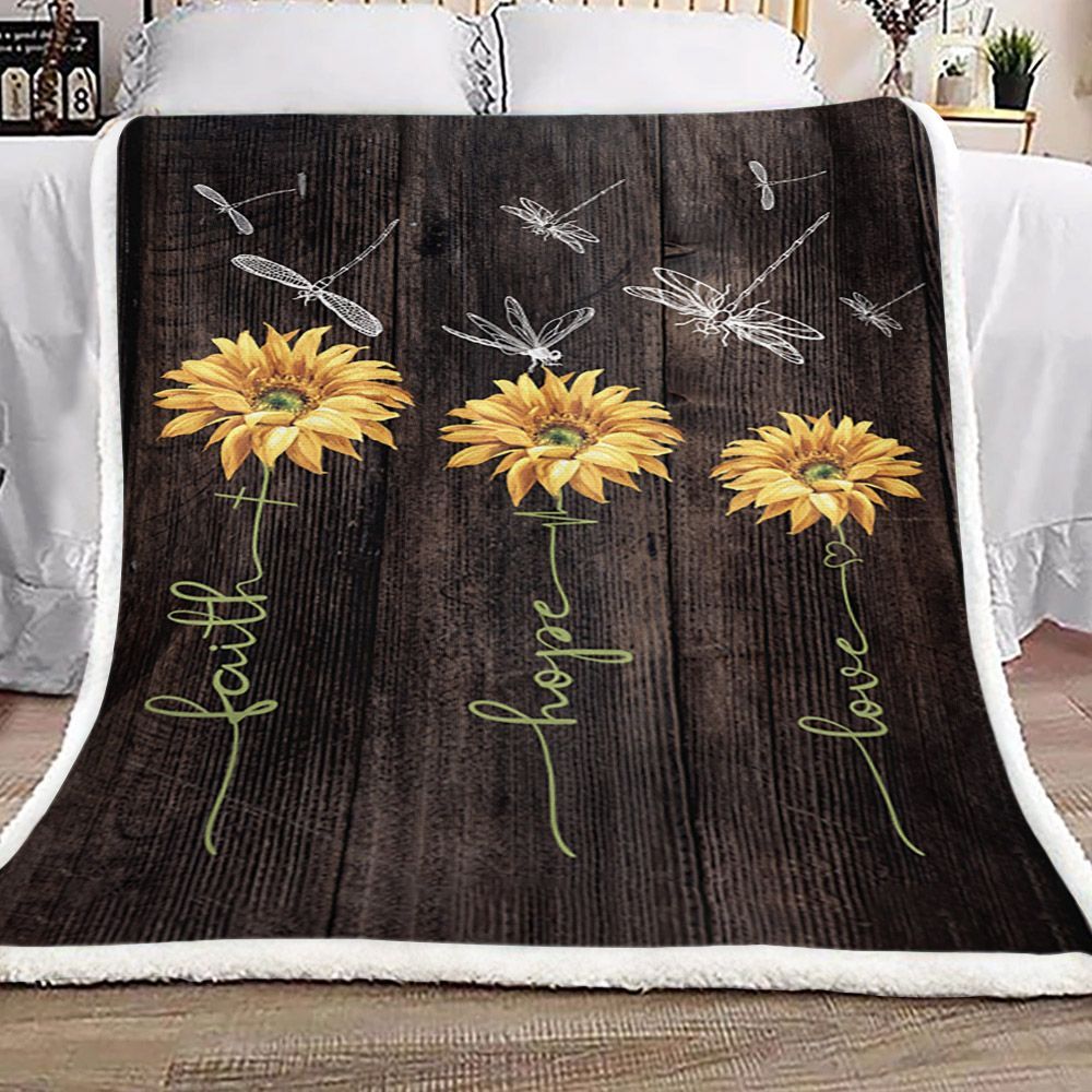 Dragonfly Lovers Sunflower Butterfly Sherpa Fleece Blanket