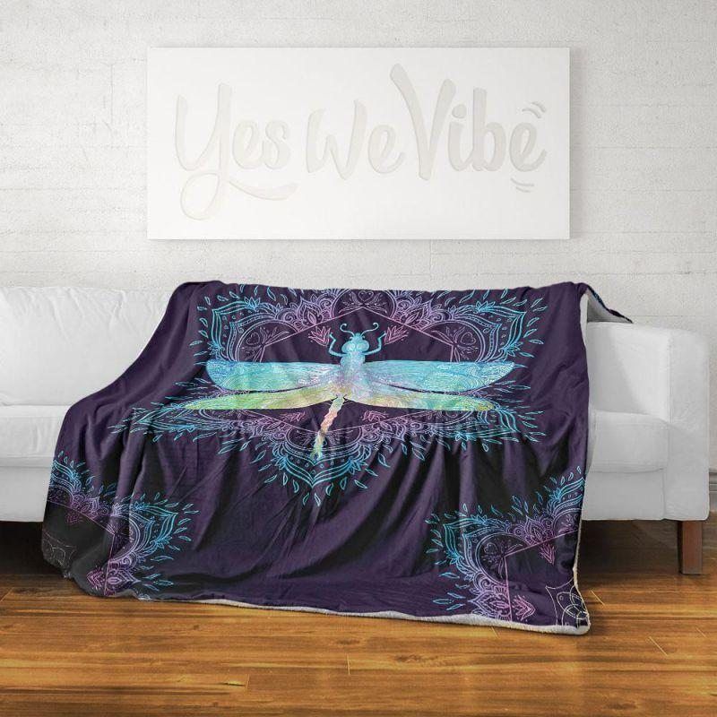 Dragonfly Mandala Sherpa Fleece Blanket