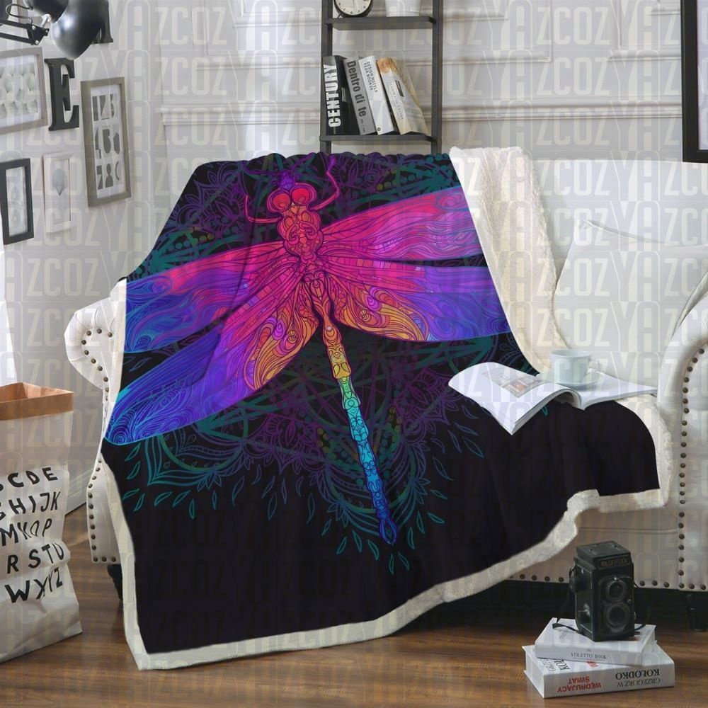 Dragonfly Mandala Sherpa Fleece Blanket