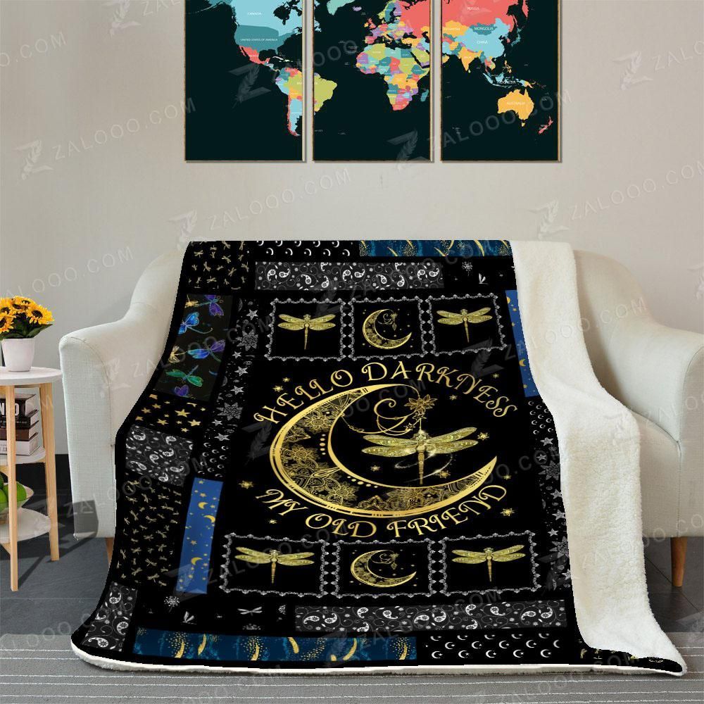 Dragonfly Moon Hello Darkness Sherpa Fleece Blanket