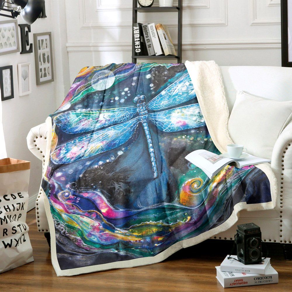Dragonfly Night Magic Sherpa Fleece Blanket