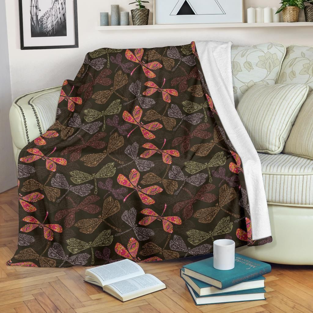 Dragonfly Pattern Sherpa Fleece Blanket