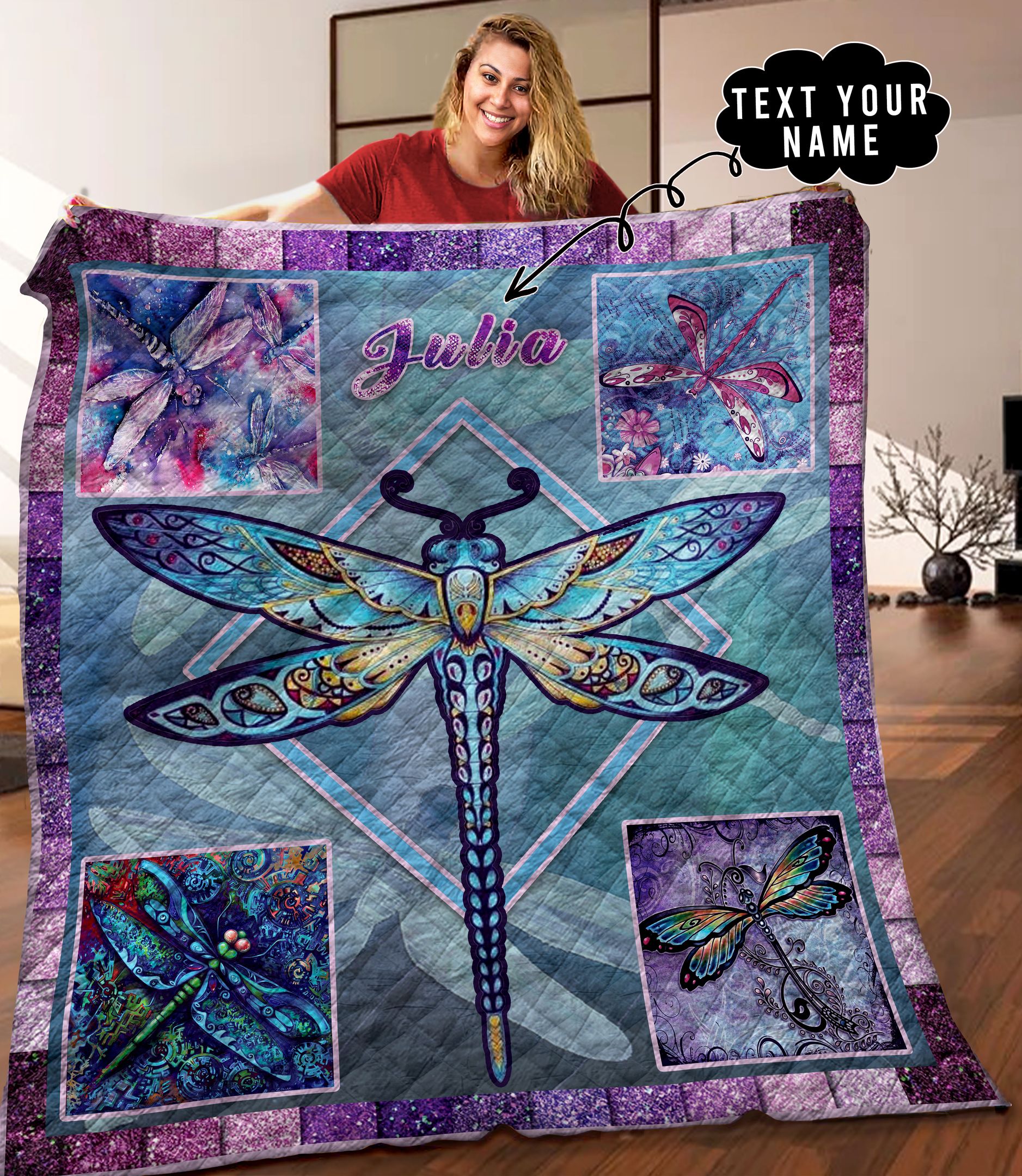 Dragonfly Personalized Quilt Blanket C9B110602HD