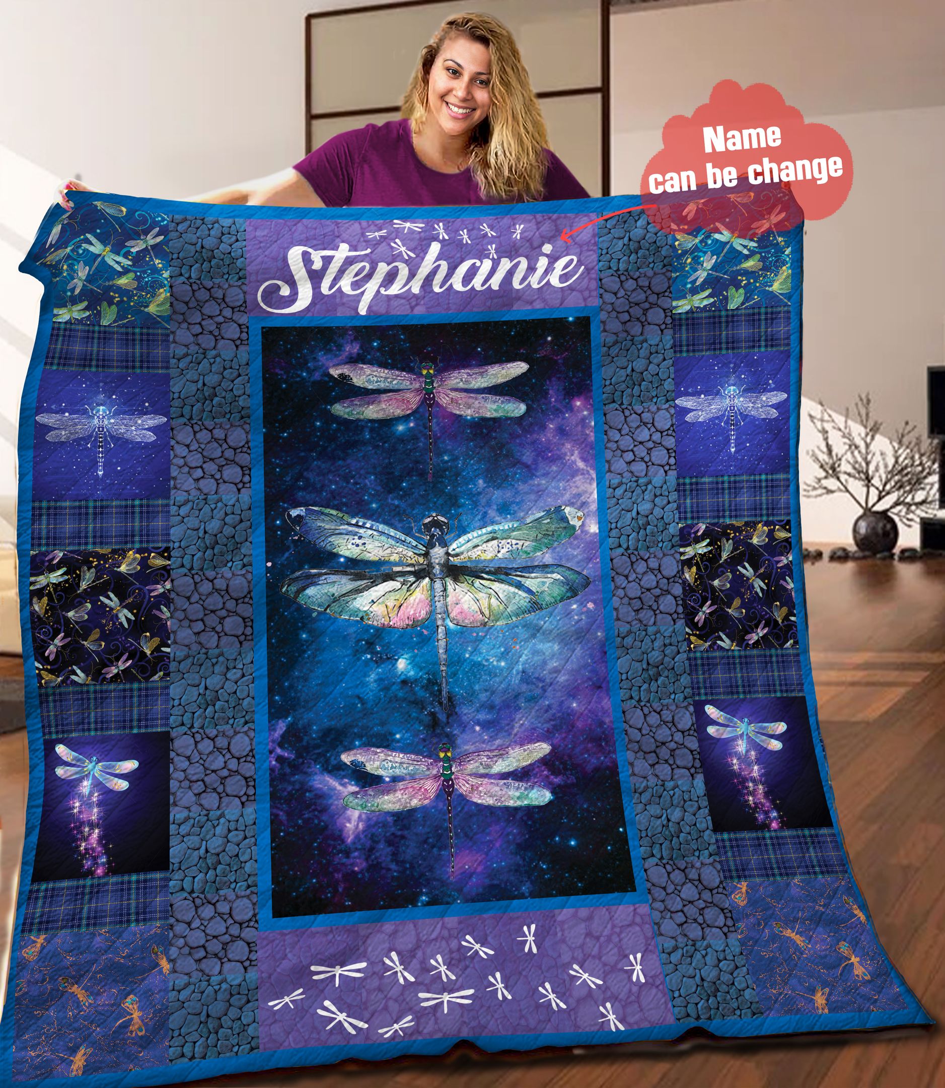 Dragonfly Personalized Quilt Blanket HHH050623NA