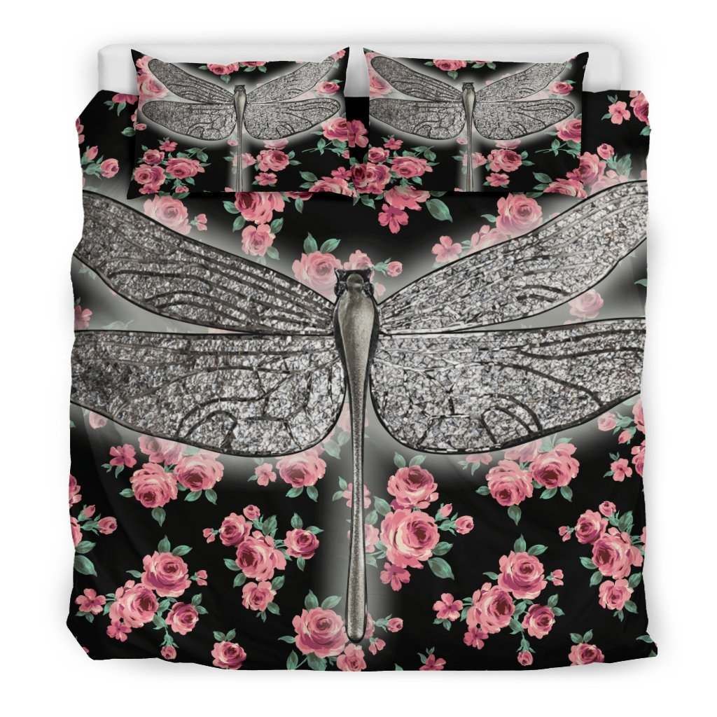 Dragonfly Silver Rose Bedding Set