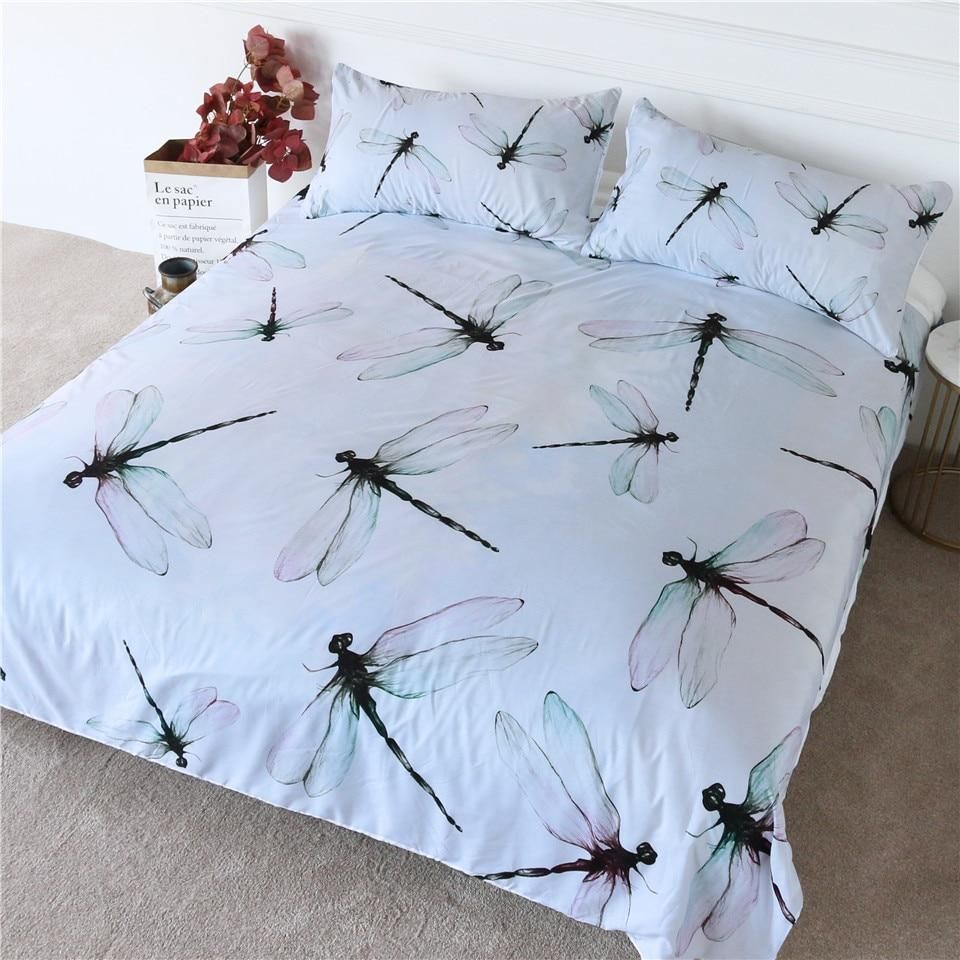Dragonfly Simple White Bedding Set