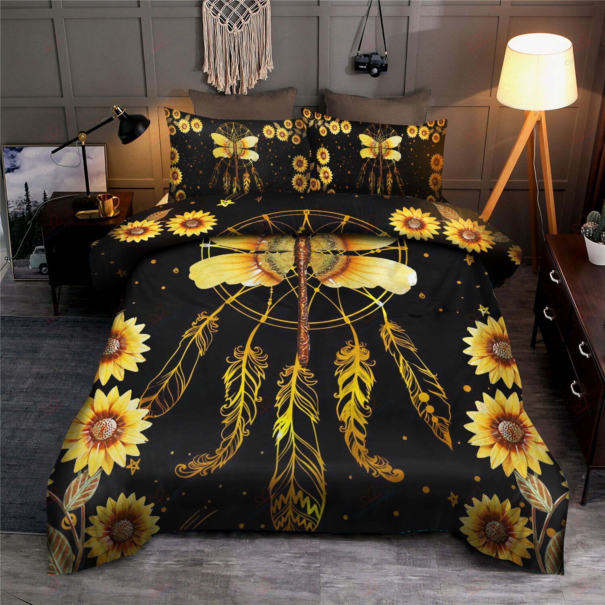 Dragonfly Sunflower Dreamcatcher Bedding Set
